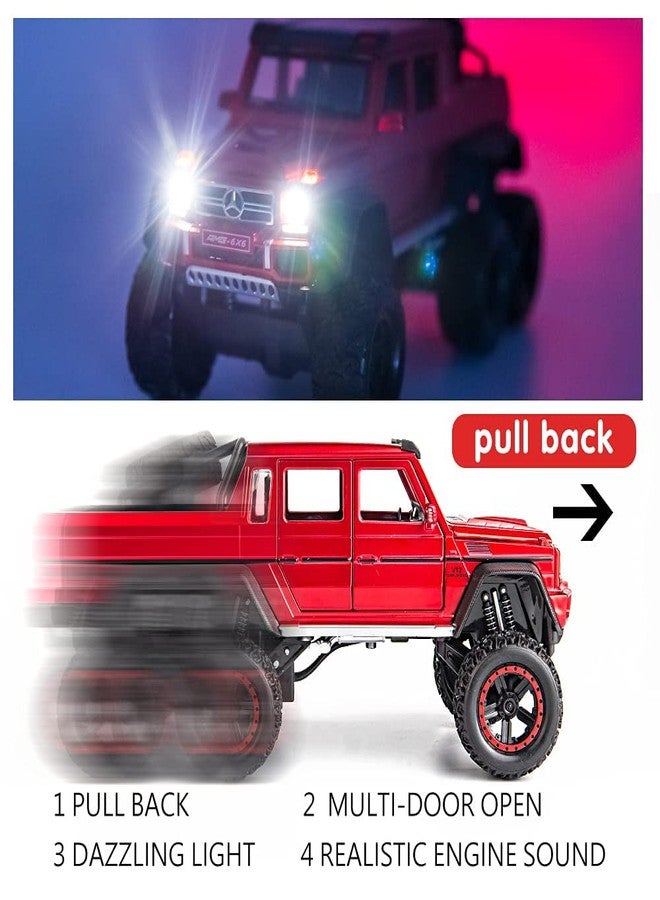 PEZYOX Exclusive Alloy Metal Pull Back Die-cast Car Model with Sound Light Mini Auto Toy for Kids Metal Model Toy Car with Sound and Light (1.22 Scale AMG G63 6 Wheel-RED) - Image 2